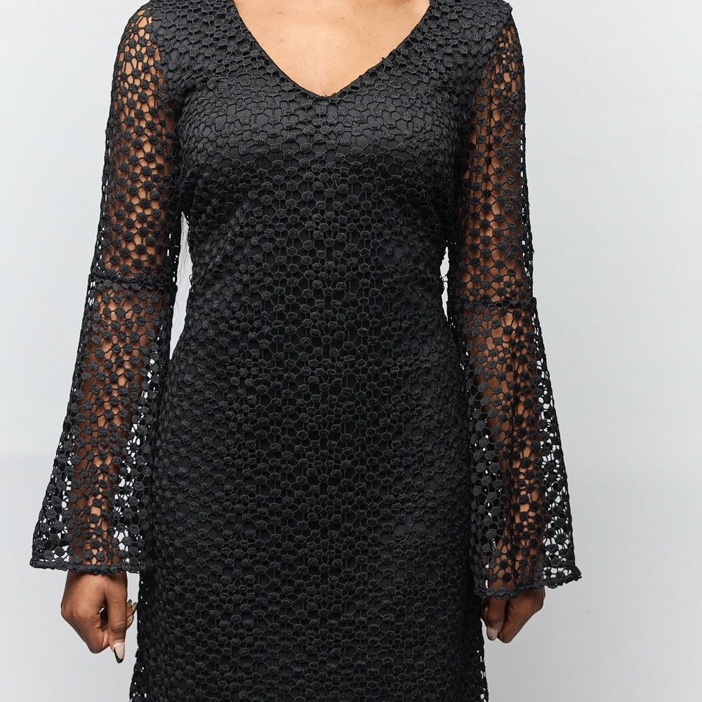 Karl Lagerfeld Black Sheath Dress with‎ Bell Sleeves
